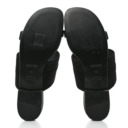 Hermes Suede Goatskin Avenue Sandals 39 Black 5 of 9