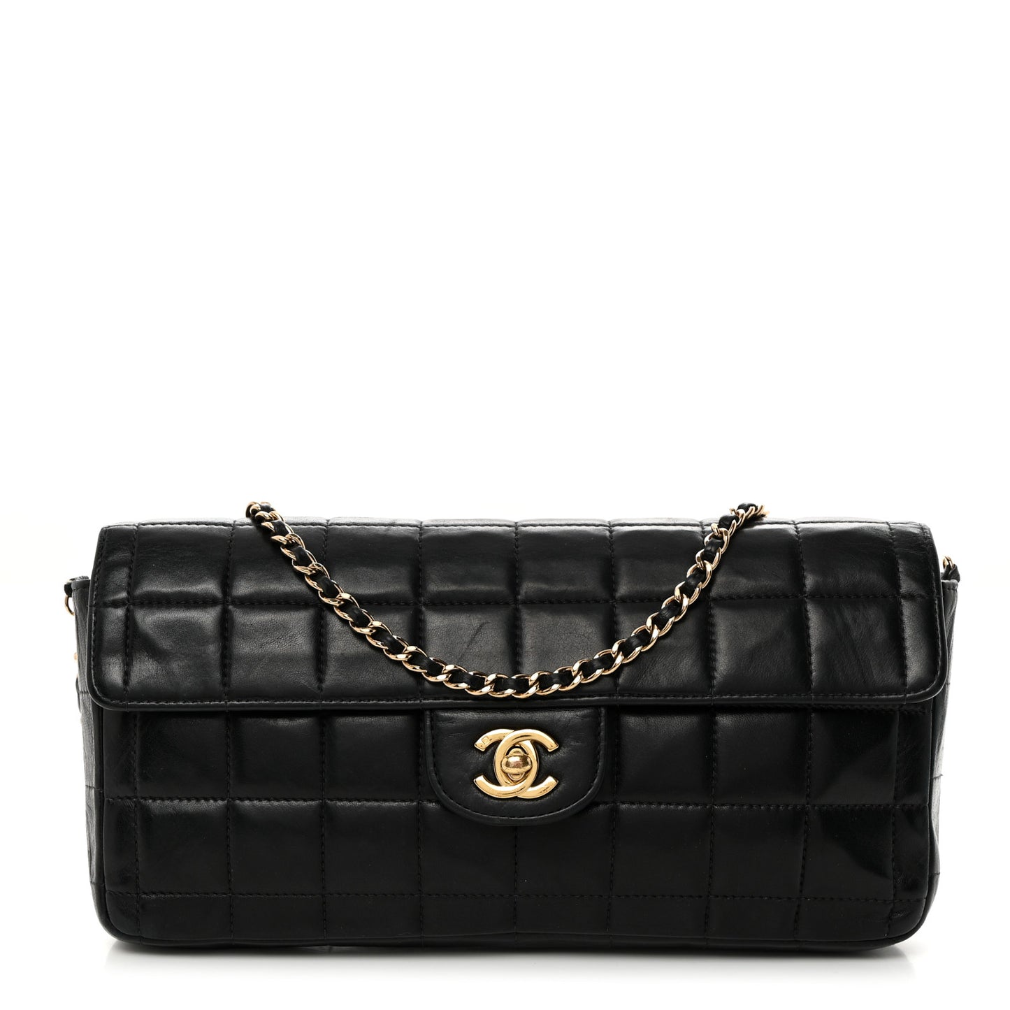Lambskin East West Chocolate Bar Flap Black