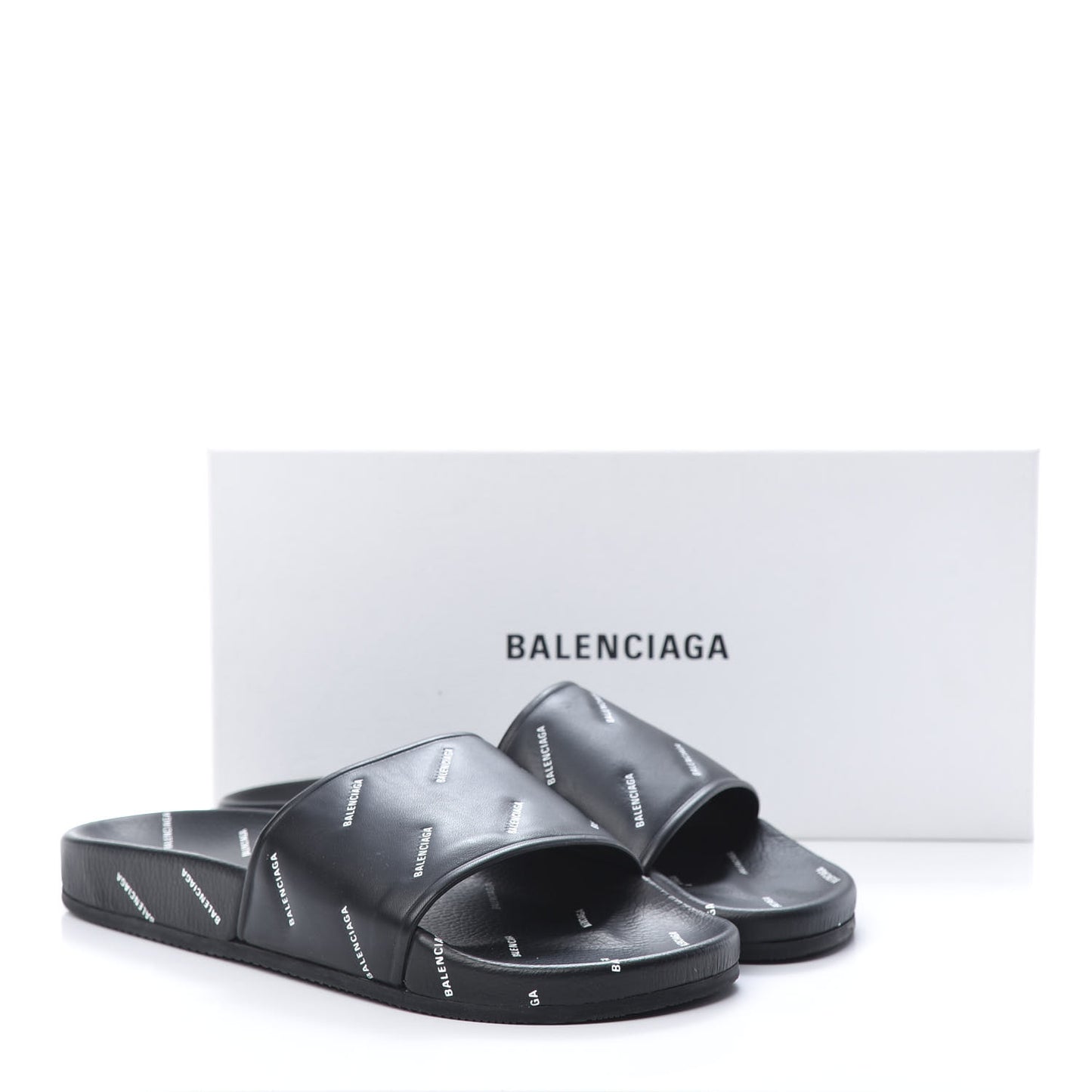 Nappa Allover Logo Embossed Womens Pool Slide Sandals 41 Black White