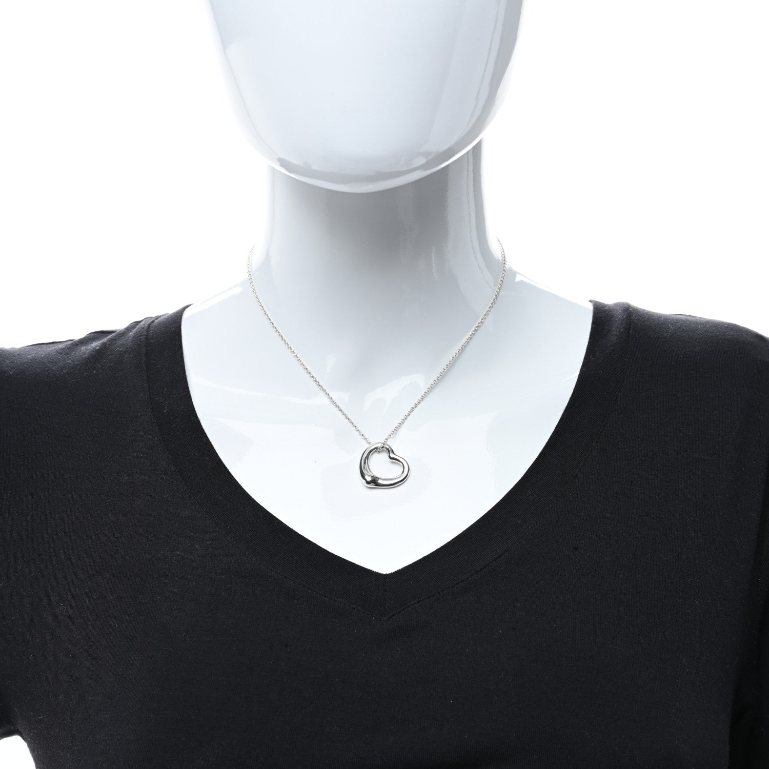Tiffany Sterling Silver 22mm Elsa Peretti Open Heart Pendant Necklace 3 of 5