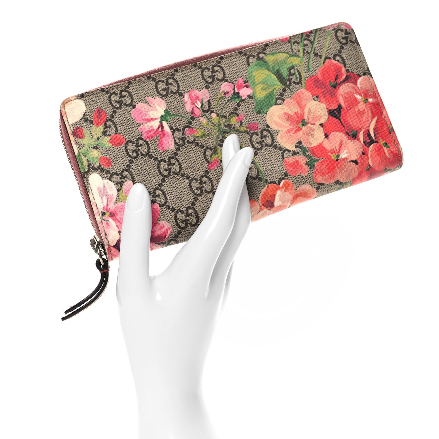 GG Supreme Monogram Blooms Zip Around Wallet Beige Multicolor Dry Rose