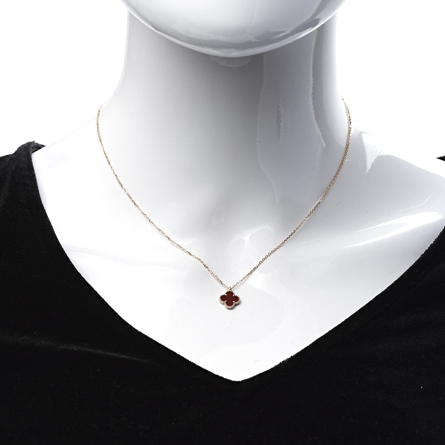 Van Cleef & Arpels 18K Rose Gold Carnelian Sweet Alhambra Pendant Necklace 1 of 7