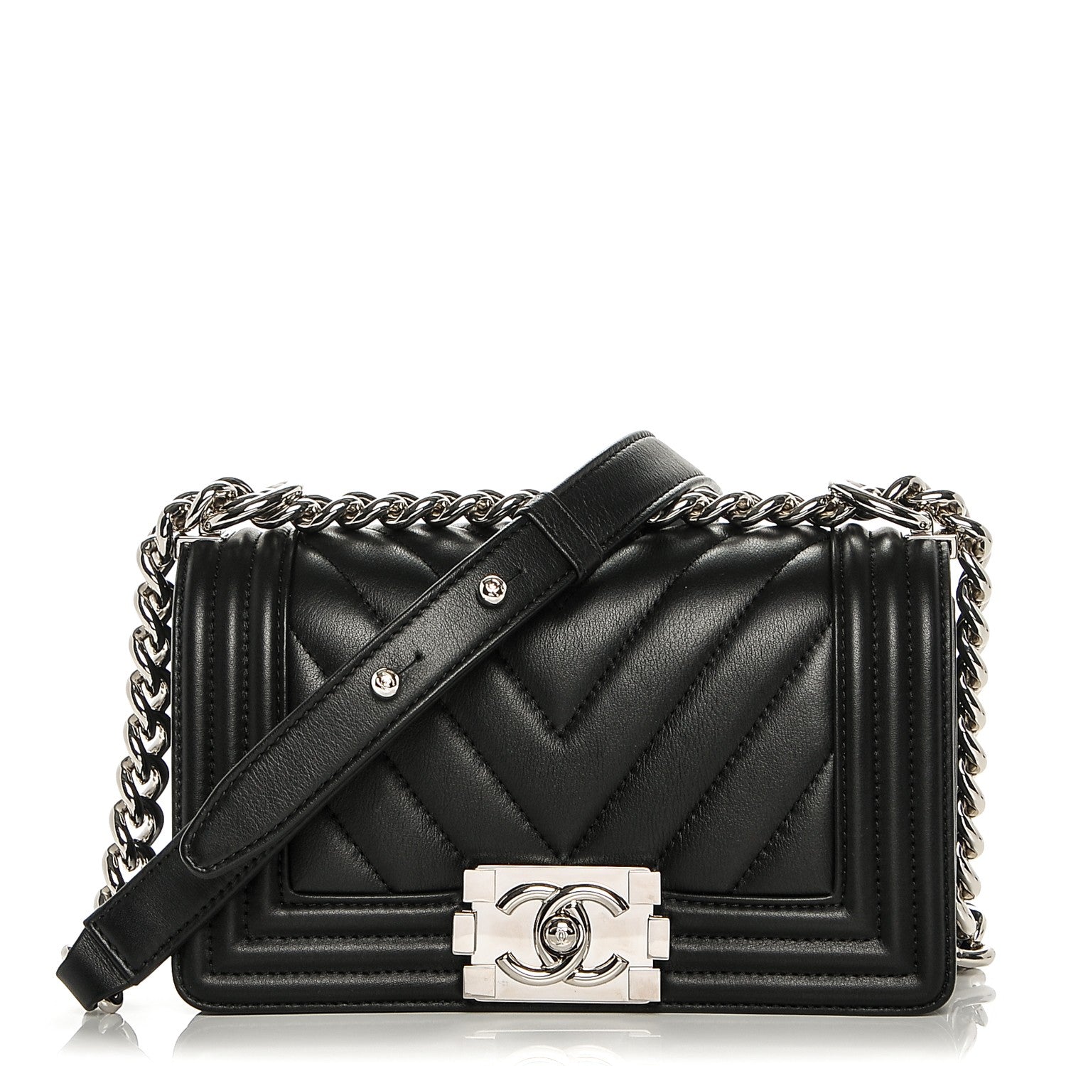 Chanel Calfskin Chevron Quilted Small Boy Flap Black 1 of 7