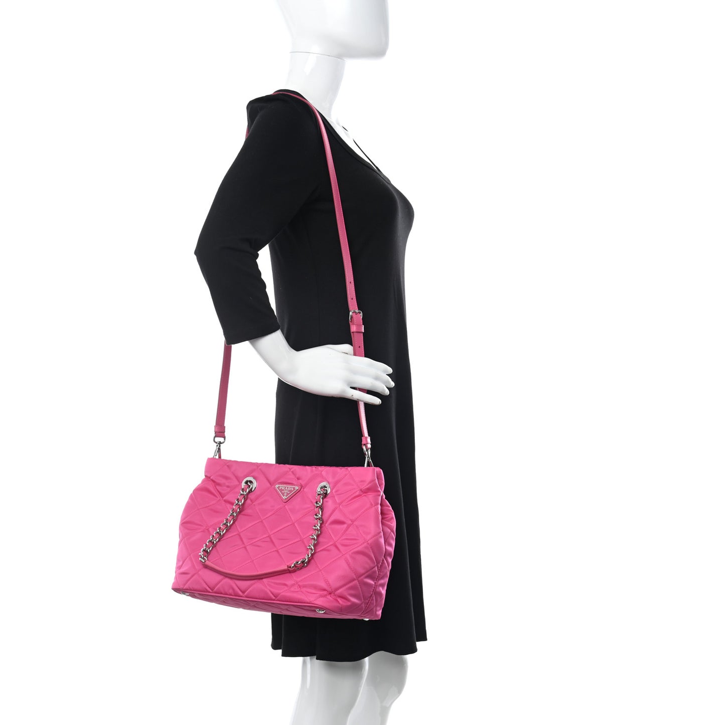 Tessuto Nylon Quilted Shopping Tote Fuxia