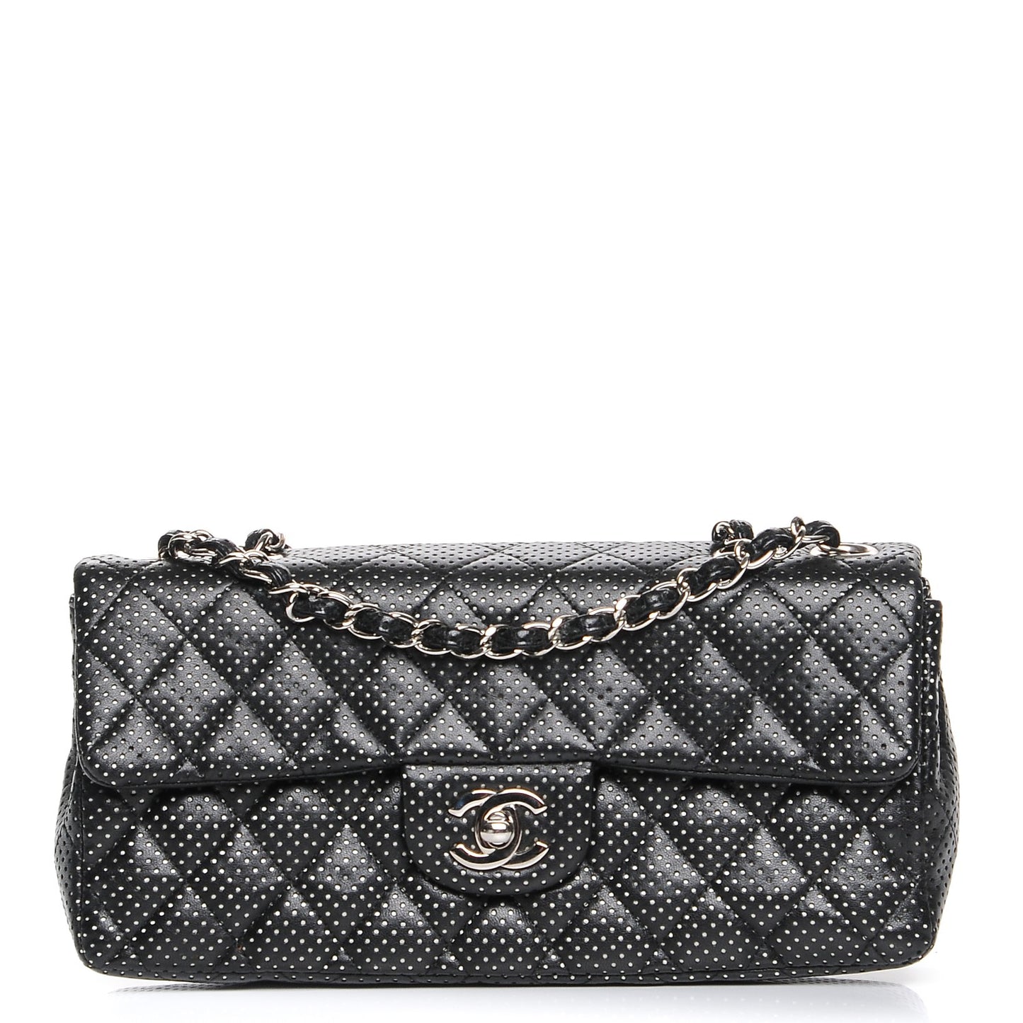 Lambskin Perforated East West Flap Black