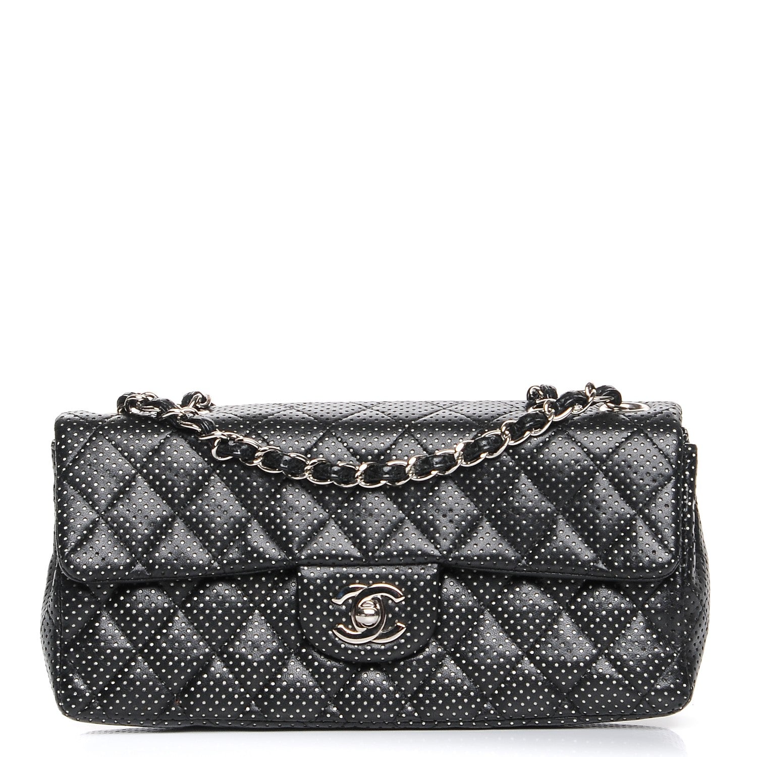 Chanel Lambskin Perforated East West Flap Black 1 of 7