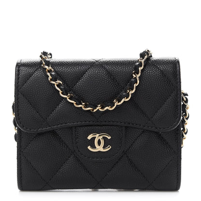 Chanel Caviar Quilted Flap Card Holder On Chain Black 1 of 9