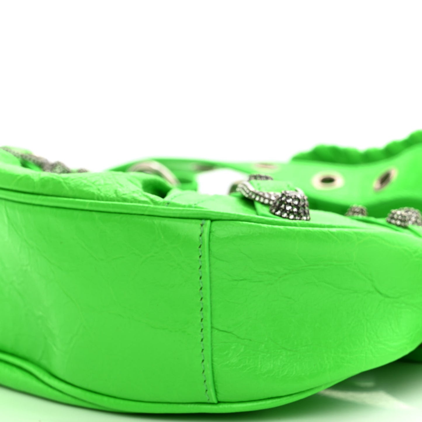 Agneau Arena Crystal Le Cagole Shoulder Bag XS Fluo Green