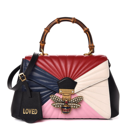 Gucci Calfskin Bamboo Trapuntata Queen Margaret Top Handle Bag Blue Agata Hibiscus Red Mystic White Sugar Pink 1 of 8