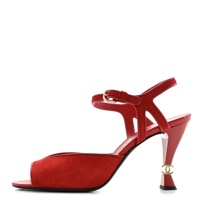 Chanel Kid Suede Sandals 37 Red 1 of 12