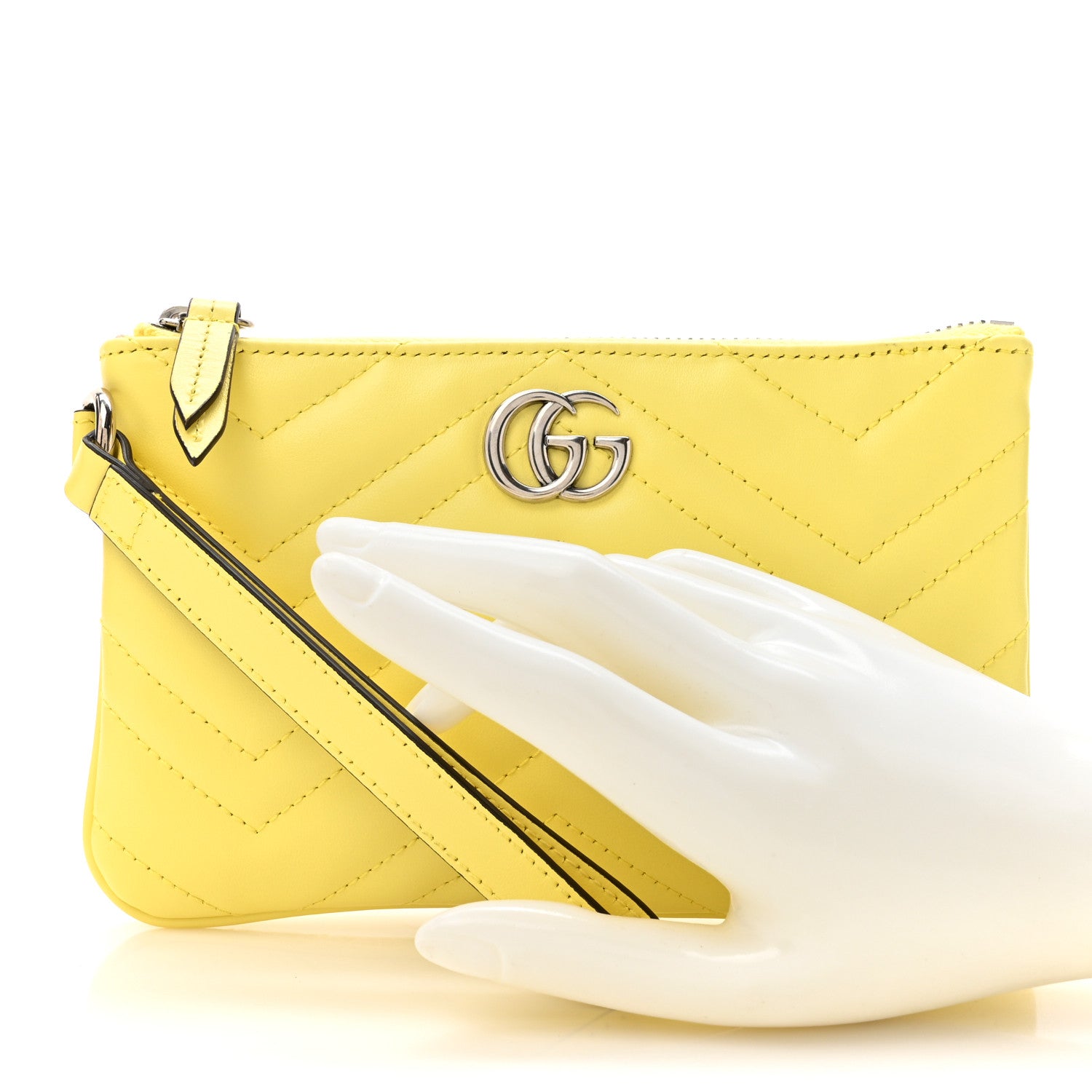 Gucci Calfskin Matelasse GG Marmont Wrist Wallet Banana 2 of 8