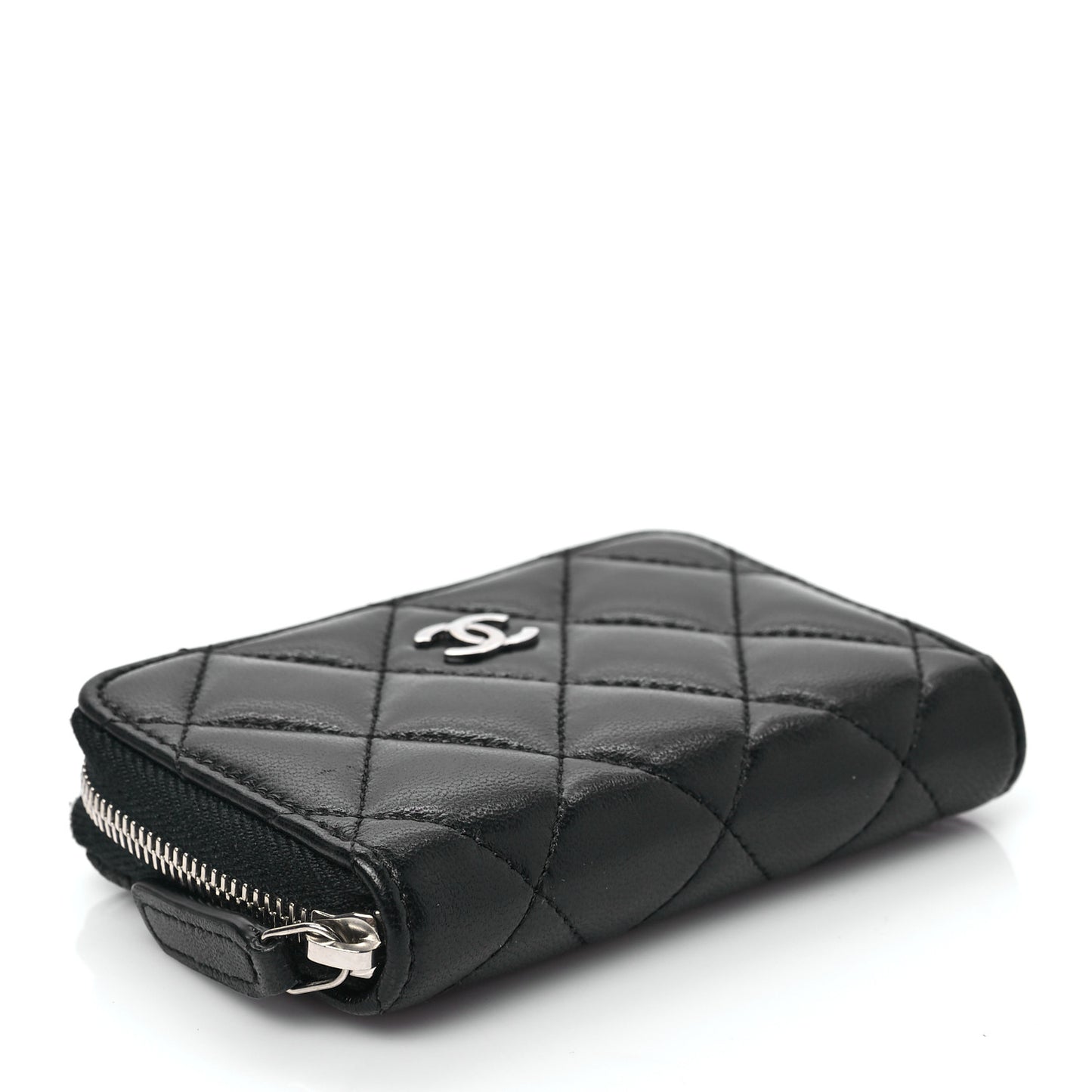 Lambskin Quilted Zip Coin Purse Black