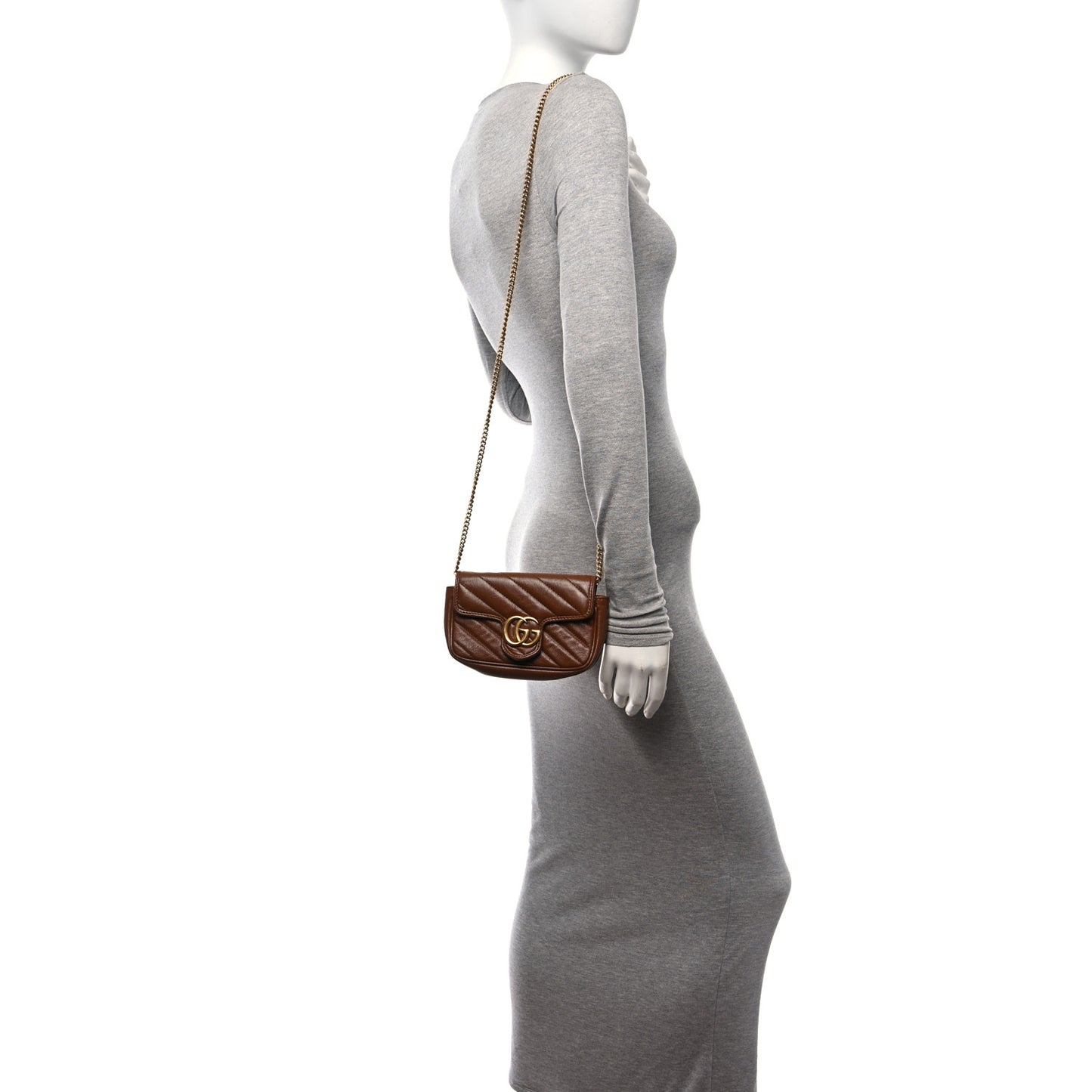 Azalea Calfskin Matelasse Diagonal Super Mini GG Marmont Shoulder Bag Cuir