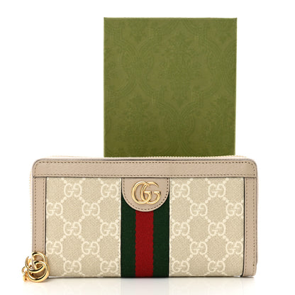 Gucci GG Supreme Monogram Textured Dollar Calfskin Web Ophidia Zip Around Wallet Beige Mystic White Oatmeal 7 of 7