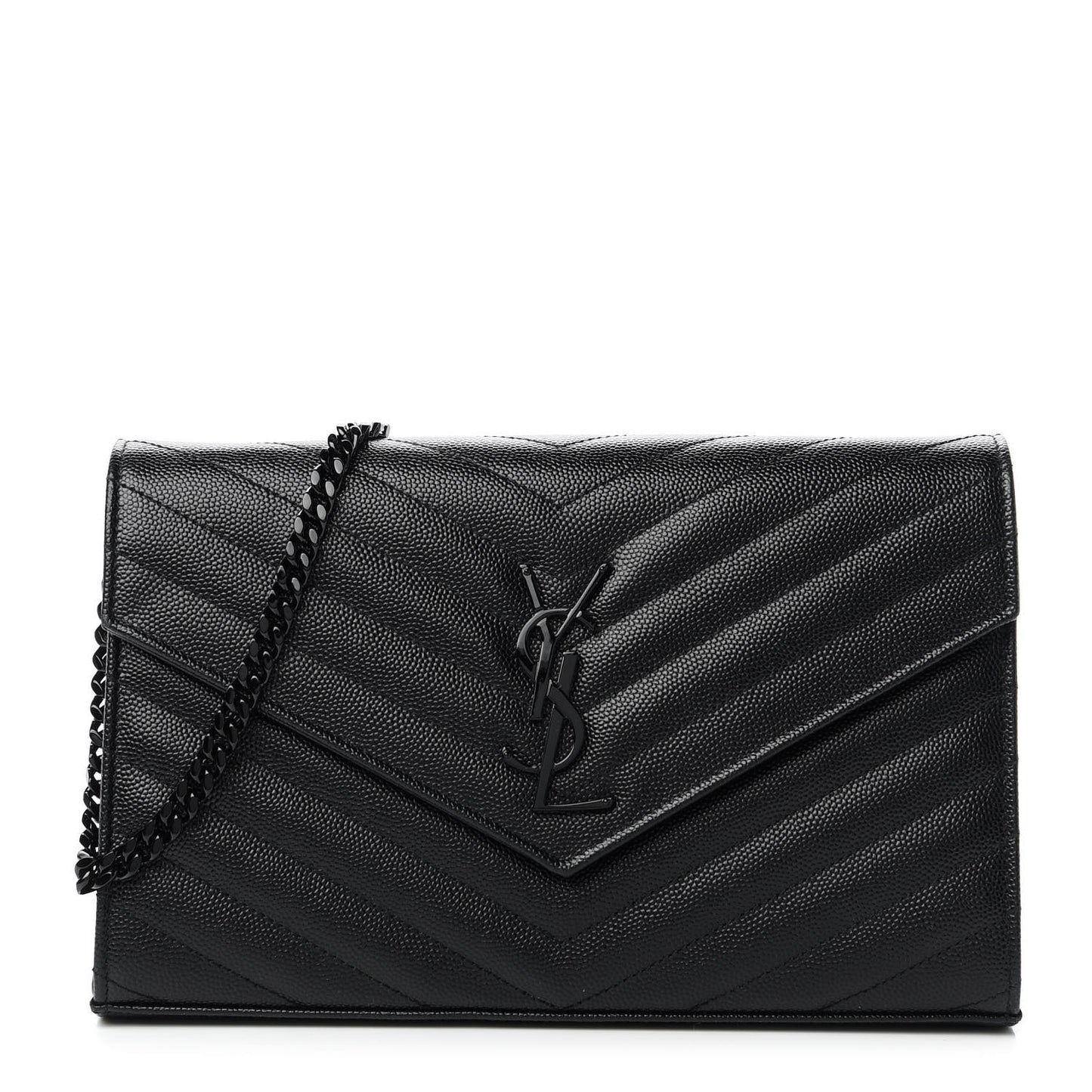 Grain De Poudre Matelasse Chevron Monogram Chain Wallet Black