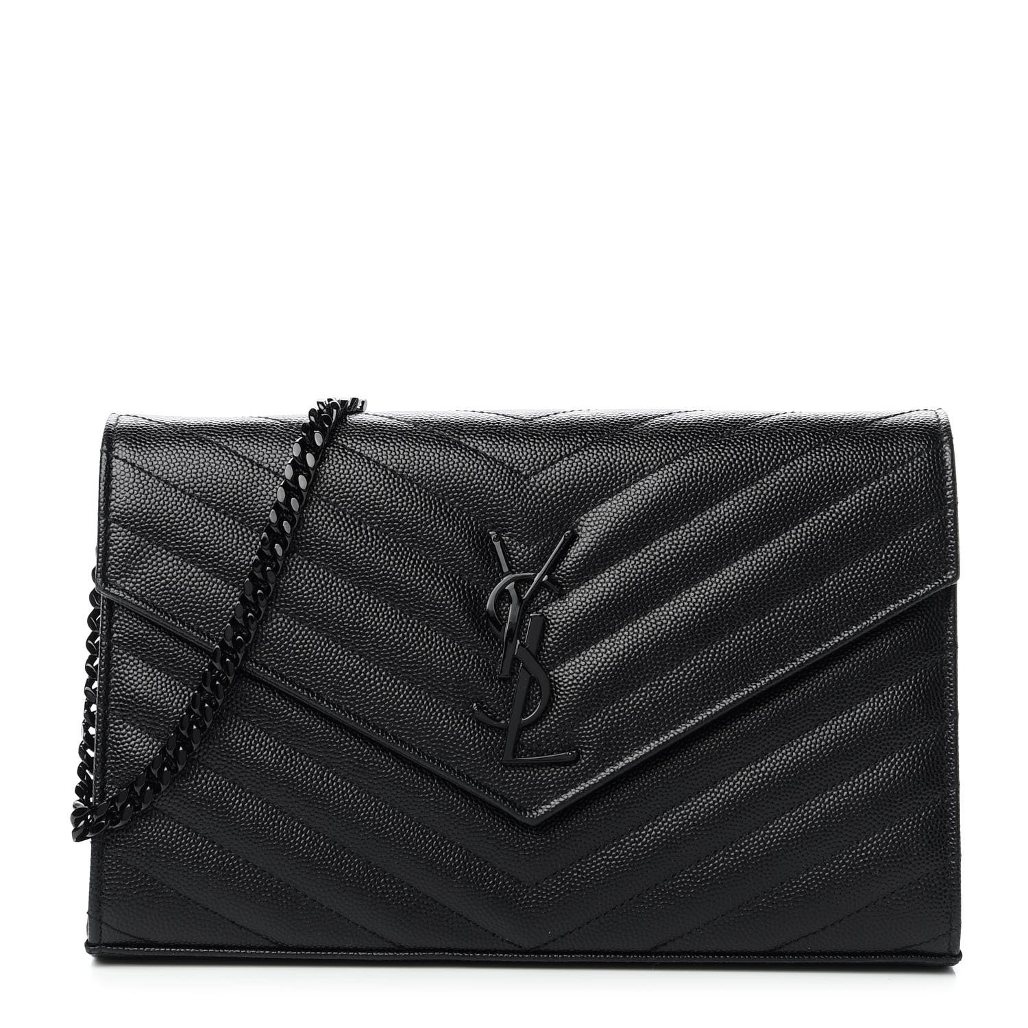 Saint Laurent Grain De Poudre Matelasse Chevron Monogram Chain Wallet Black 1 of 11