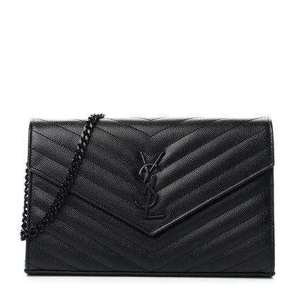 Saint Laurent Grain De Poudre Matelasse Chevron Monogram Chain Wallet Black 1 of 11