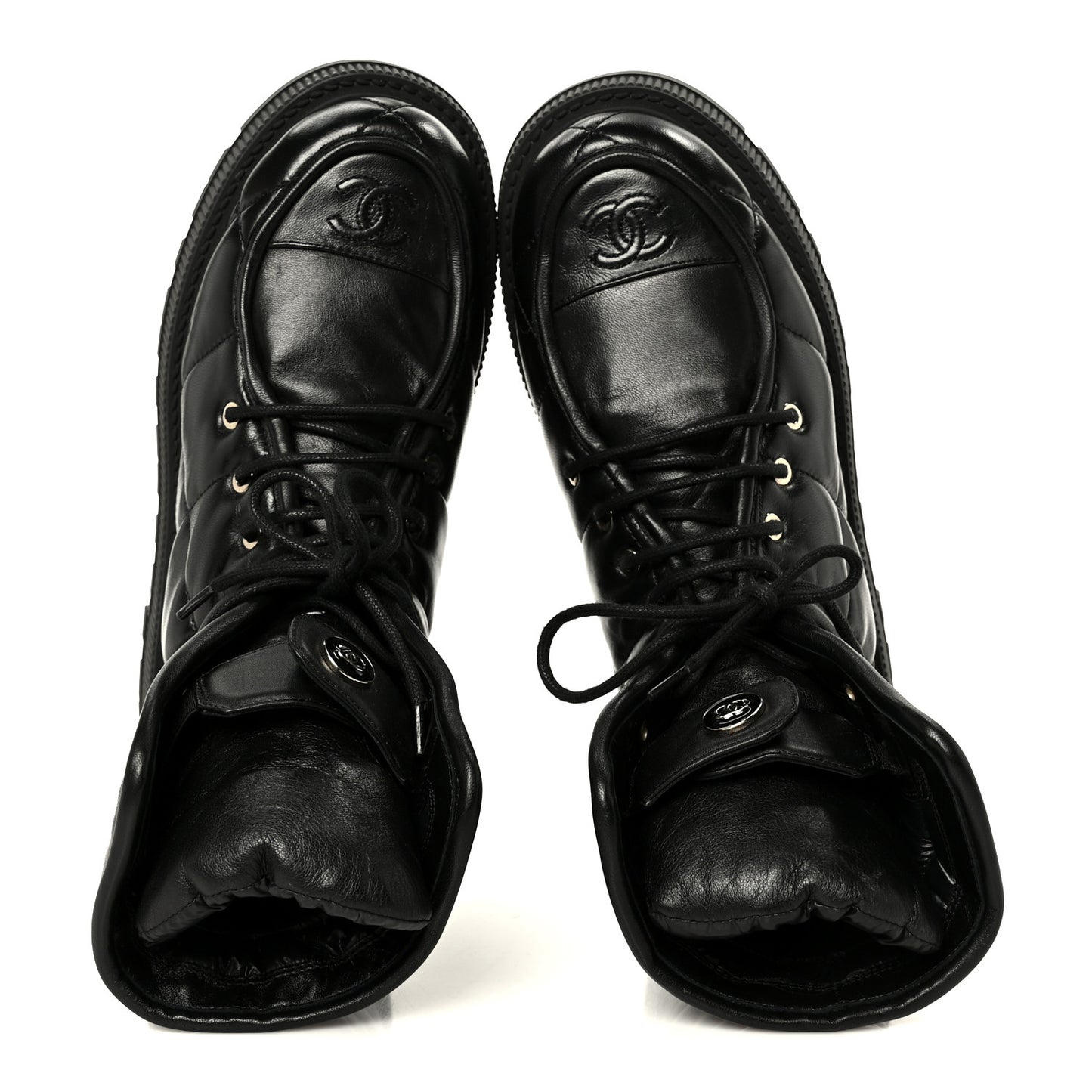 Lambskin Calfskin Quilted Lace Up Combat Boots 40.5 Black