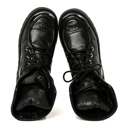Chanel Lambskin Calfskin Quilted Lace Up Combat Boots 40.5 Black 2 of 10