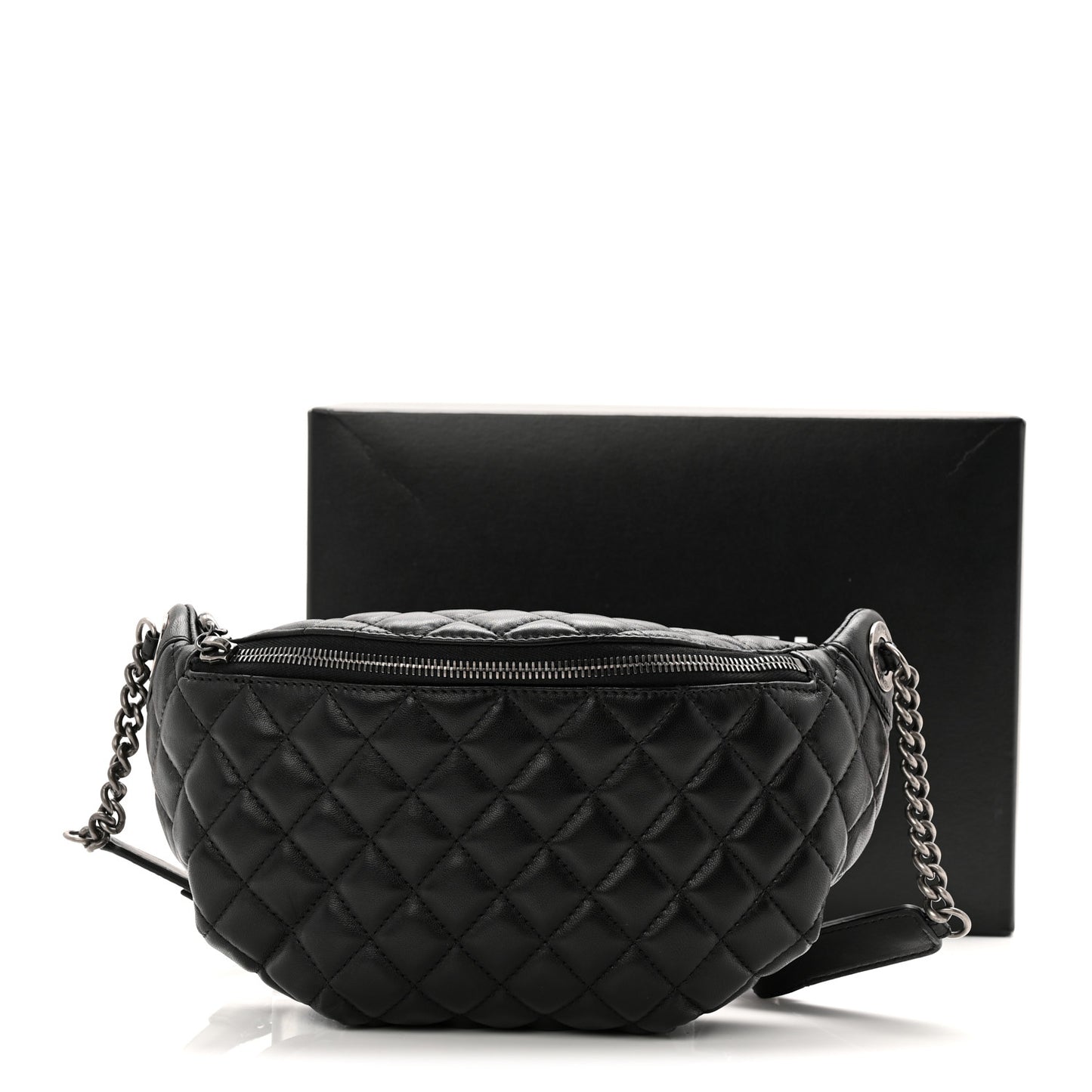 Lambskin Quilted Banane Waist Bag Fanny Pack Black