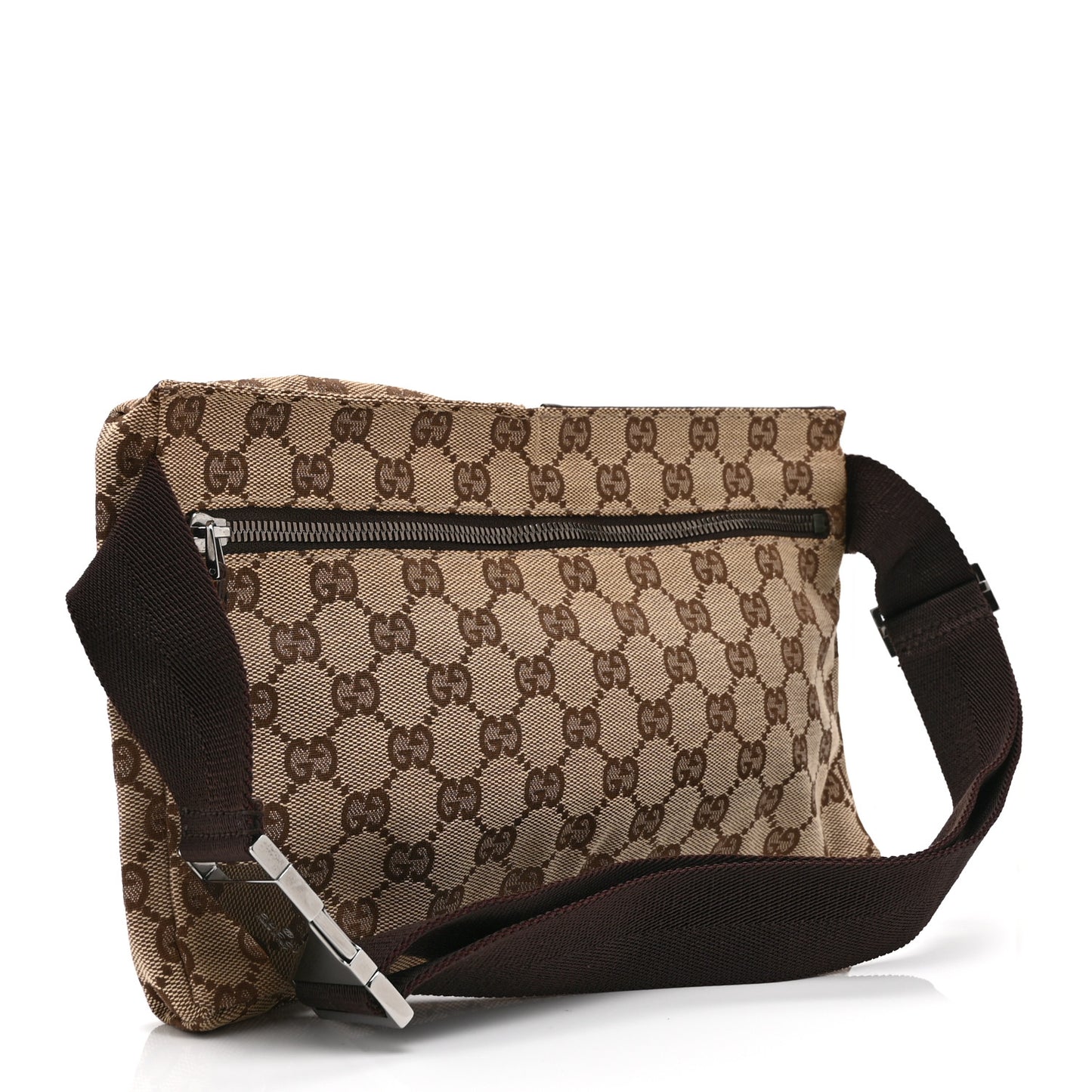 GG Monogram Double Pocket Belt Bag Dark Brown