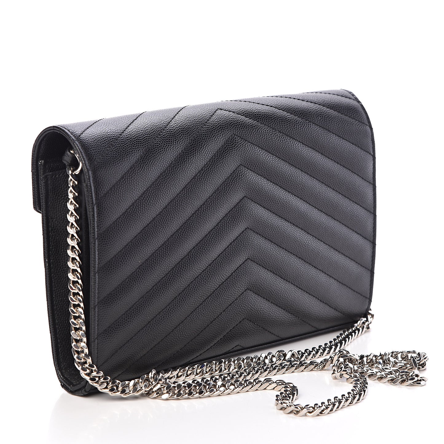 Grain De Poudre Matelasse Chevron Medium Monogram Chain Wallet Black