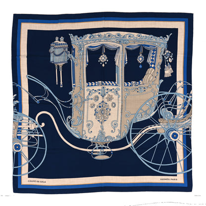 Hermes Cashmere Silk Coupe De Gala Shawl 140 Marine Naturel Ciel 1 of 4