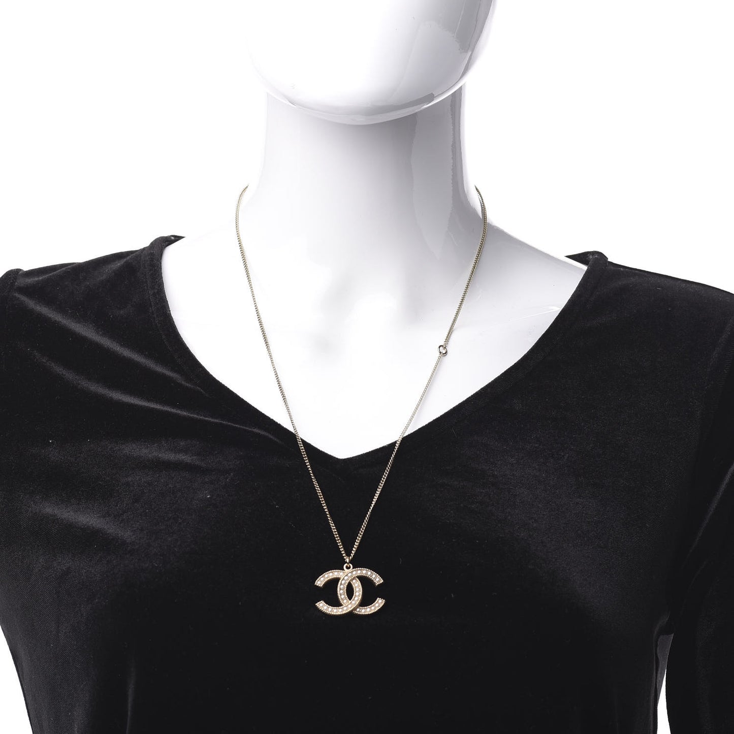 Pearl CC Pendant Necklace Gold
