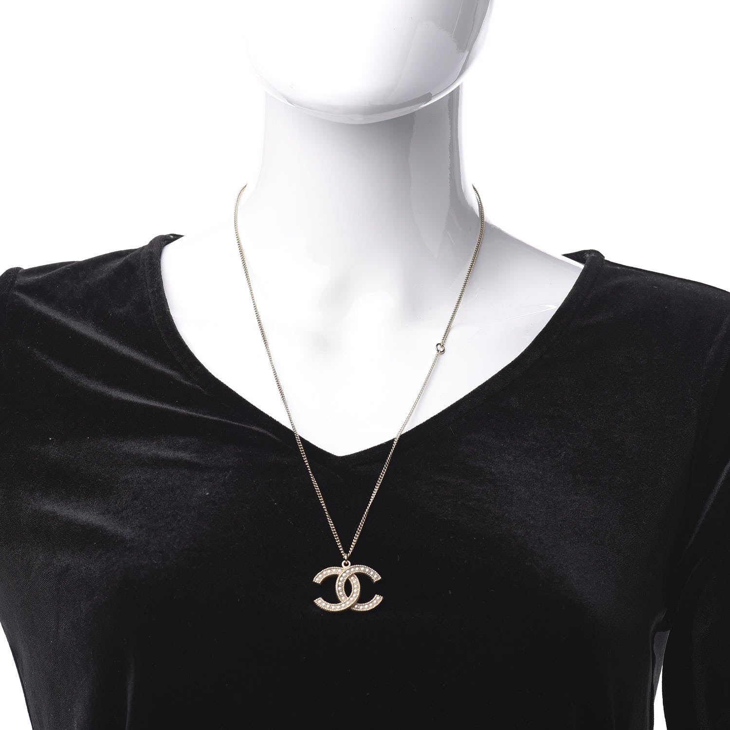Chanel Pearl CC Pendant Necklace Gold 2 of 4