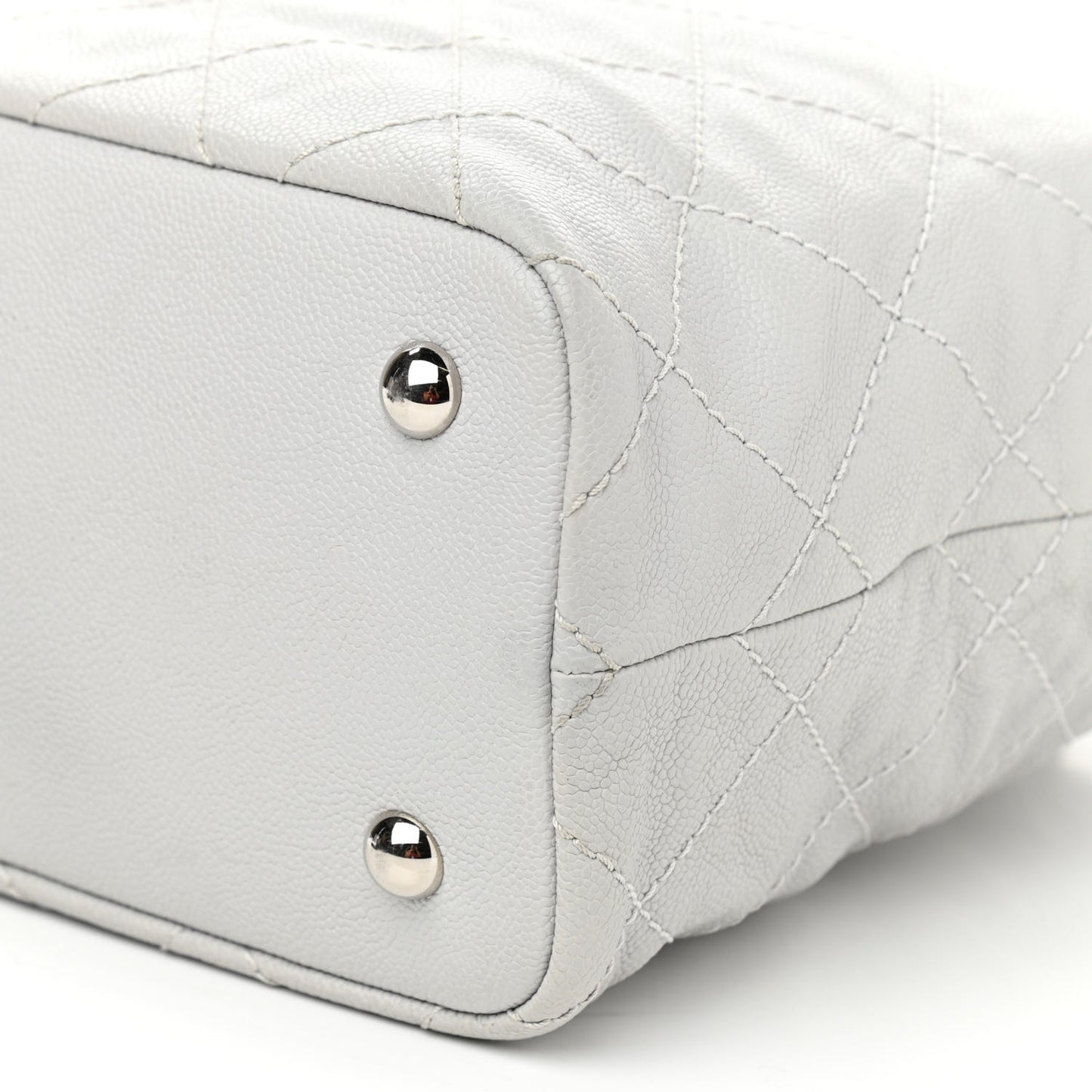Grained Calfskin Quilted Small Daily Shopping Tote Light Grey