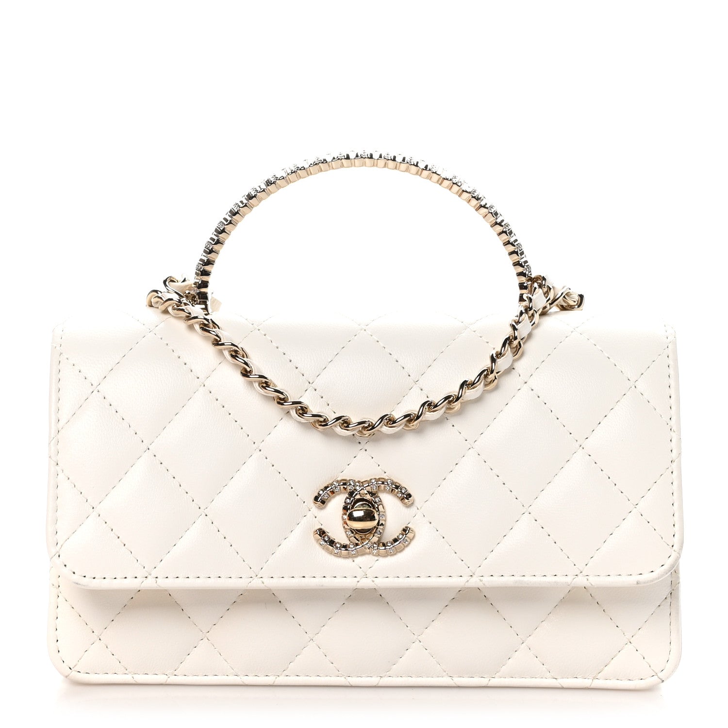 Chanel Lambskin Quilted Crystal Top Handle Rectangular Flap White 1 of 13