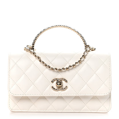 Chanel Lambskin Quilted Crystal Top Handle Rectangular Flap White 1 of 13