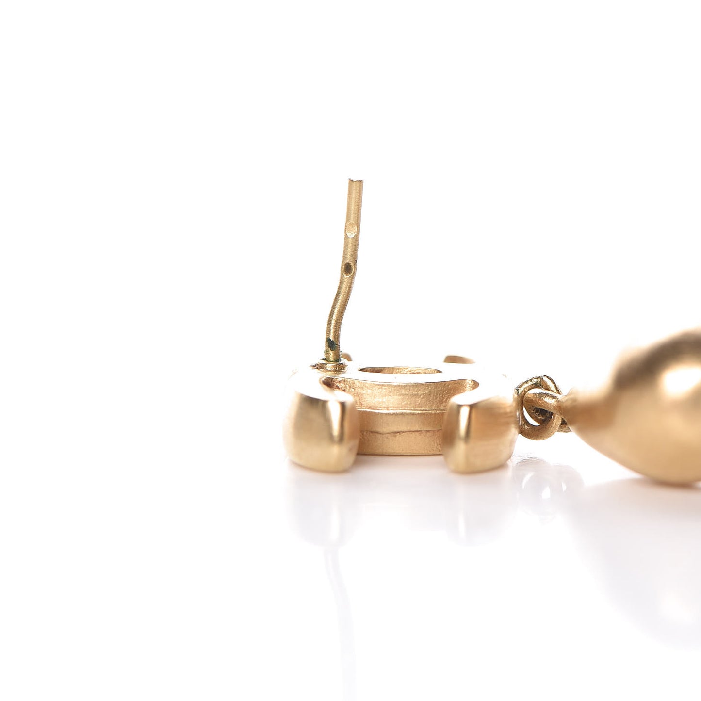 Brushed Metal CC Drop Earrings Gold