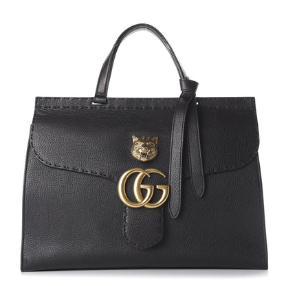 Gucci Calfskin Feline Medium GG Marmont Top Handle Bag Black 1 of 10