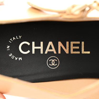 Chanel Shiny Goatskin Pearls Cap Toe Open Slingback Pumps 39.5 Beige Black 8 of 12
