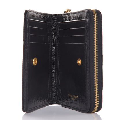 Saint Laurent Grain De Poudre Matelasse Chevron Monogram Compact Zip Around Wallet Black 5 of 6