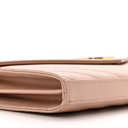 Saint Laurent Grain De Poudre Matelasse Chevron Monogram Chain Wallet Pale Pink 11 of 16