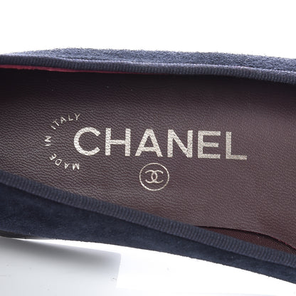 Chanel Suede Patent Cap Toe CC Ballerina Flats 35 Marine Black 8 of 11