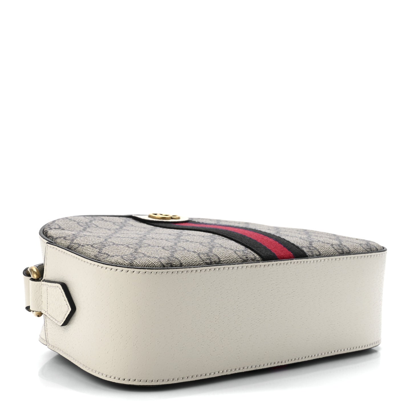 GG Supreme Monogram Textured Calfskin Web Small Ophidia Camera Bag Beige Ebony Mystic White