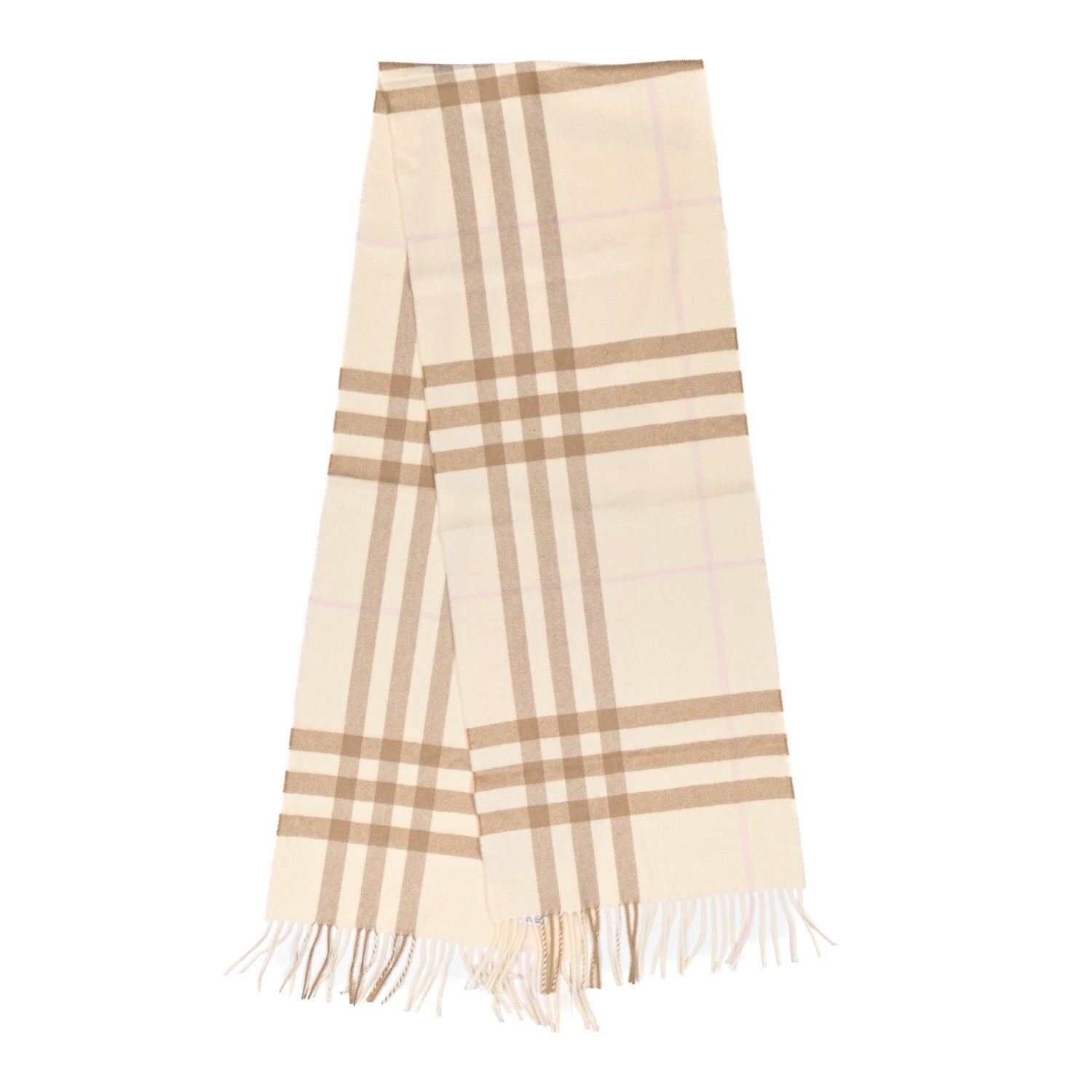 Burberry Cashmere Giant Check Fringe Scarf White Alabaster 2 of 4