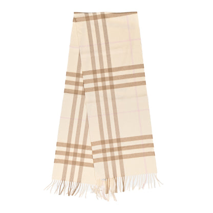 Burberry Cashmere Giant Check Fringe Scarf White Alabaster 2 of 4