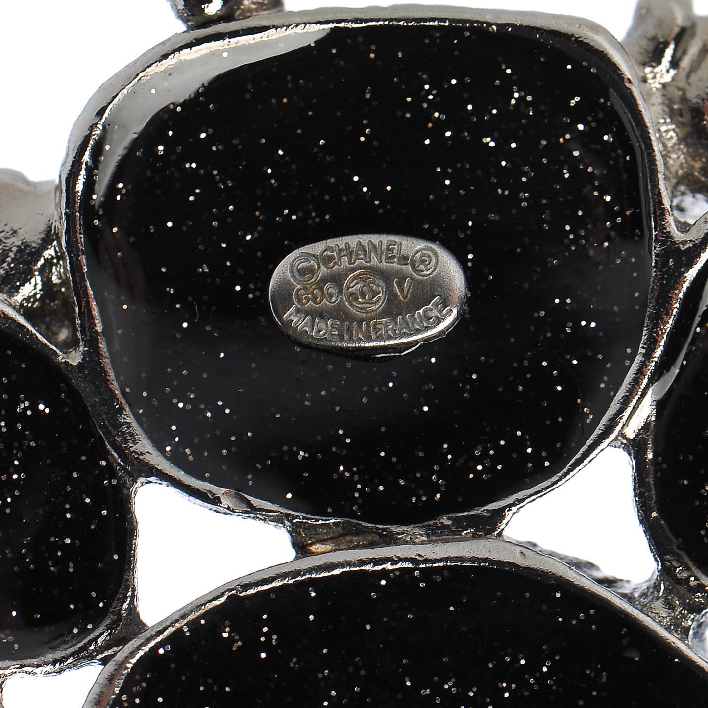 Glitter Enamel CC Brooch Black