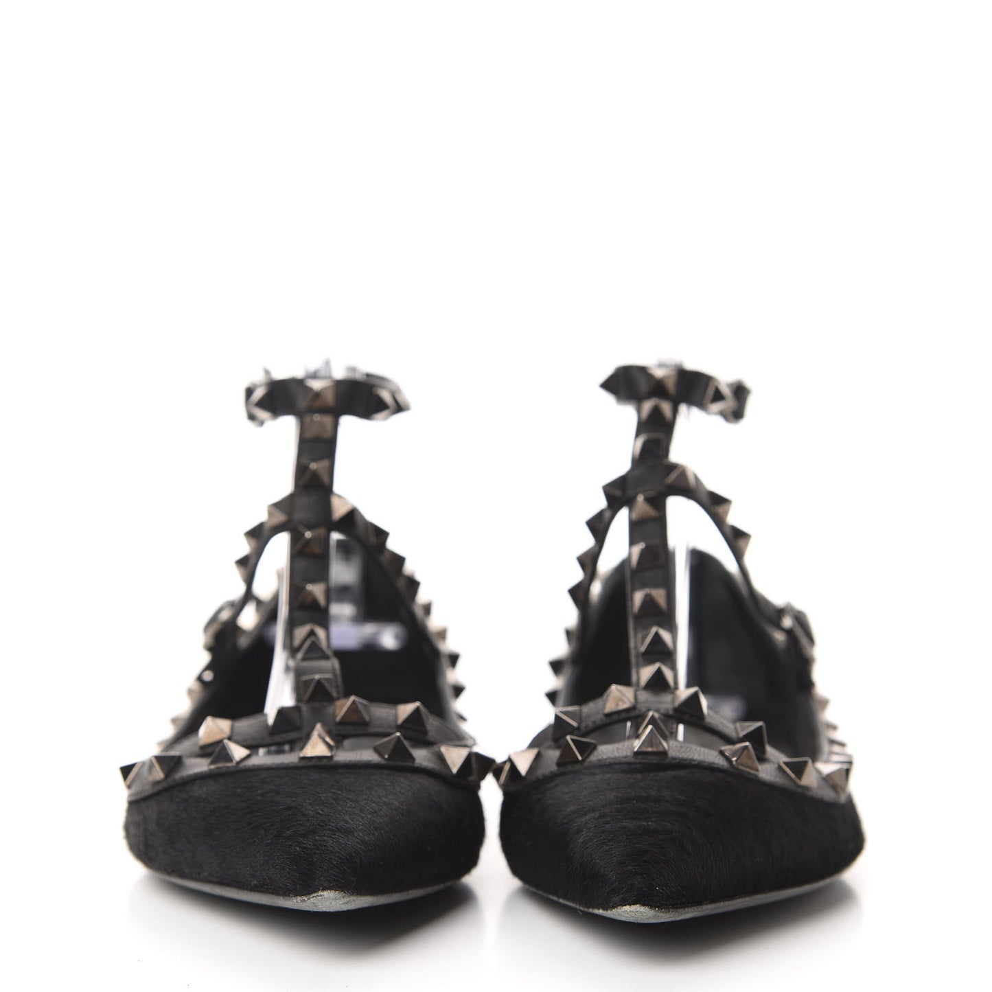 Calf Hair Rockstud Cage Ballerina Flats 37.5 Black