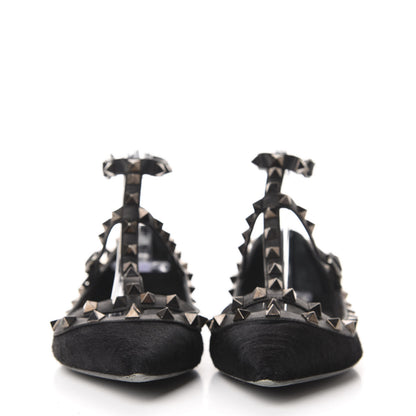 Valentino Garavani Calf Hair Rockstud Cage Ballerina Flats 37.5 Black 2 of 12