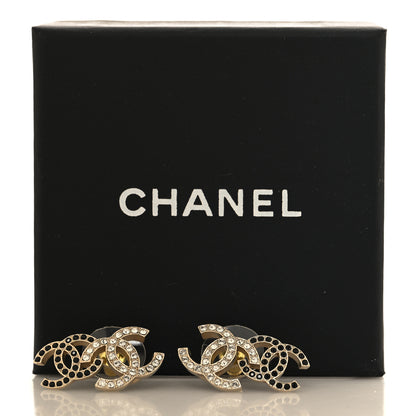 Chanel Crystal Double CC Earrings Gold Black 5 of 5