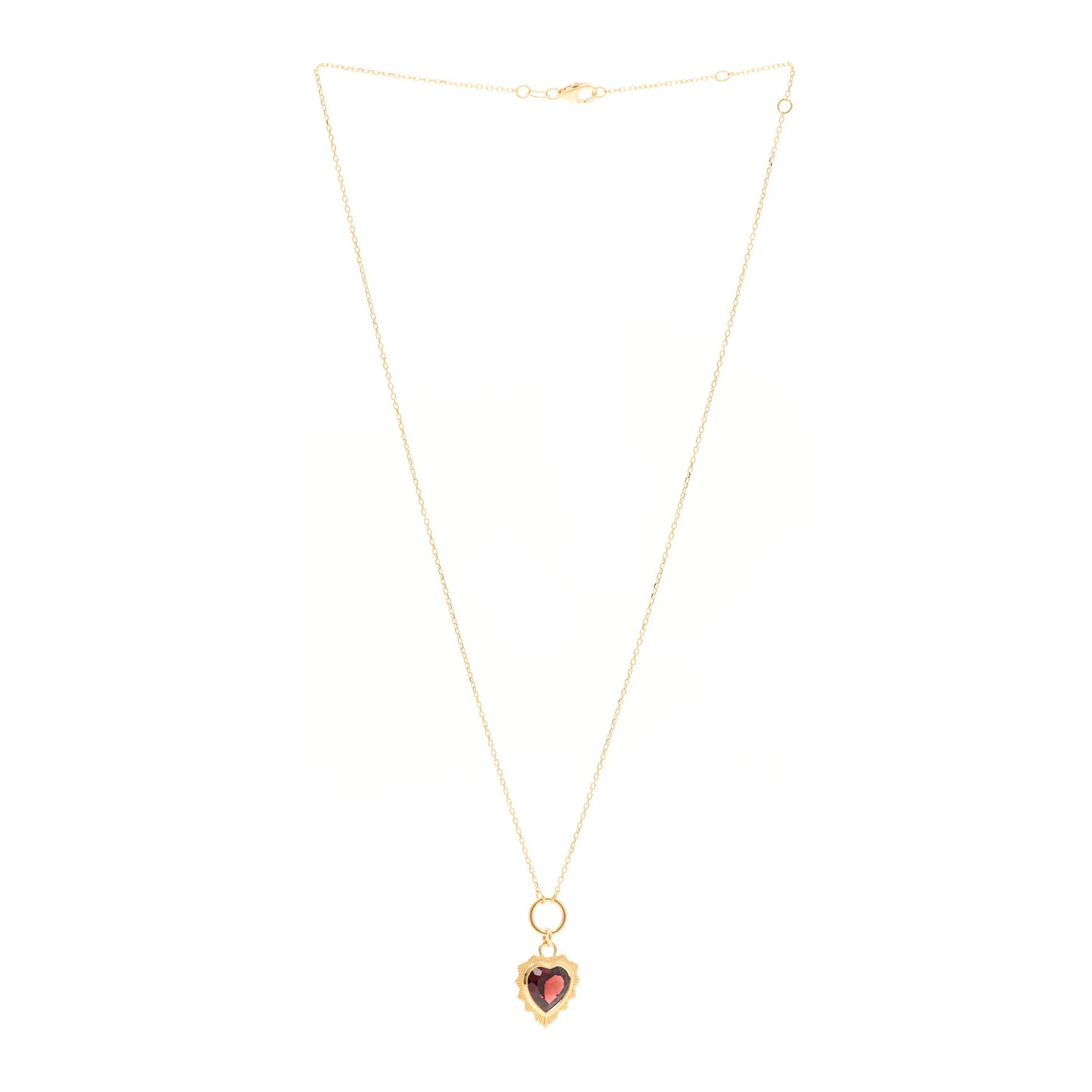 18K Yellow Gold Garnet Heart Love Miniature Medallion Belcher Chain Necklace