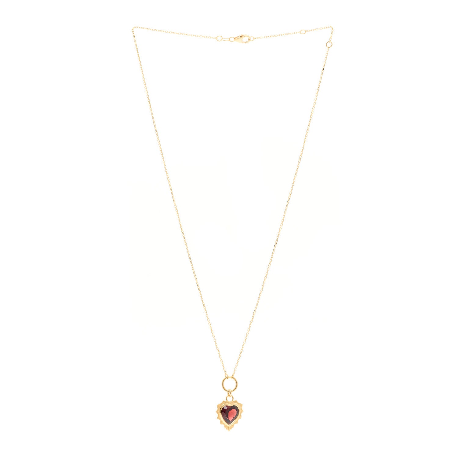 Foundrae 18K Yellow Gold Garnet Heart Love Miniature Medallion Belcher Chain Necklace 3 of 5