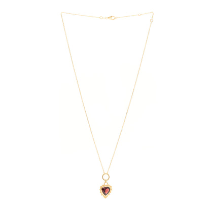 Foundrae 18K Yellow Gold Garnet Heart Love Miniature Medallion Belcher Chain Necklace 3 of 5