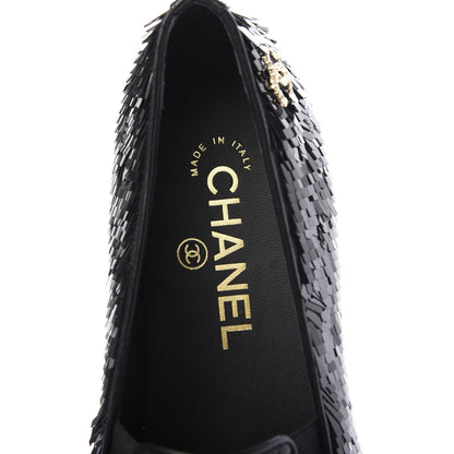 Chanel Sequin CC Loafers 37 Black 6 of 8