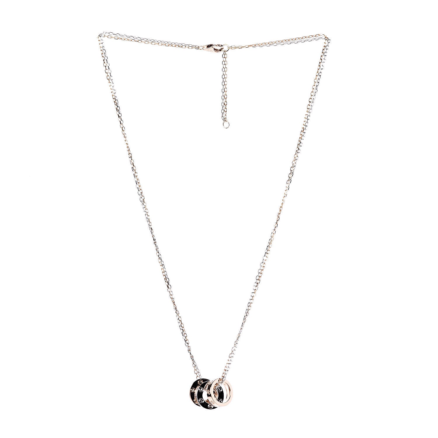 Cartier 18K White Pink Gold Diamond Three Ring LOVE Pendant Necklace 3 of 6
